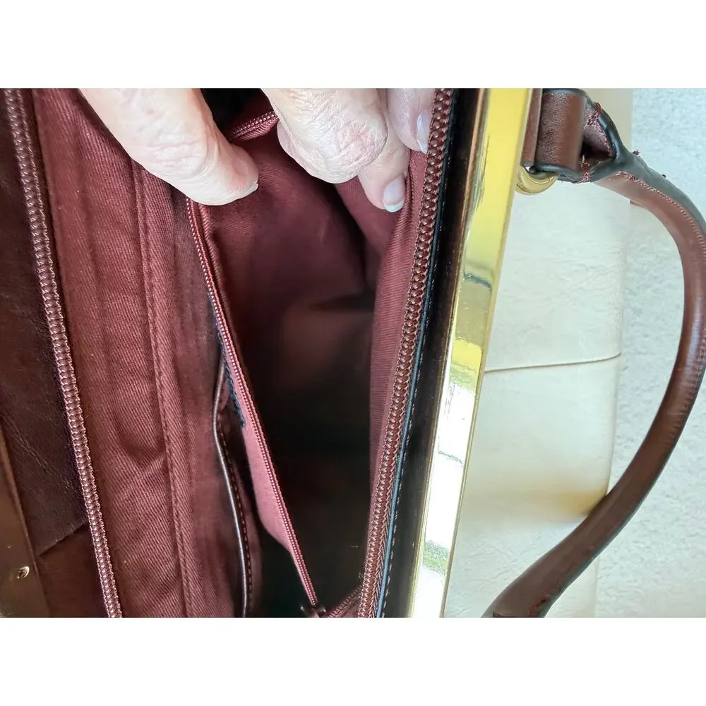 Wilsons Satchel Handbag Women's Cream/Brown/Black Leather MultiColor Colorblock